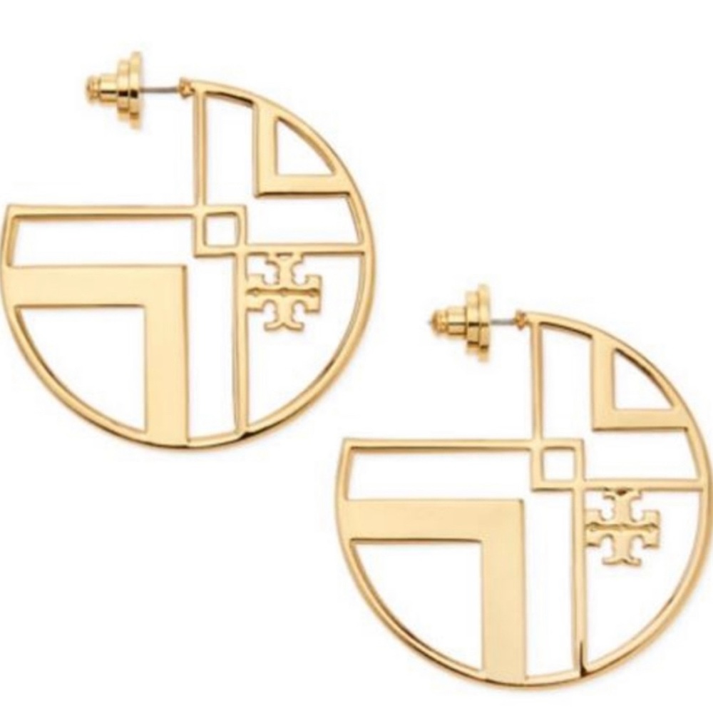 Tory Burch Gold Chevron Hoop Earrings
